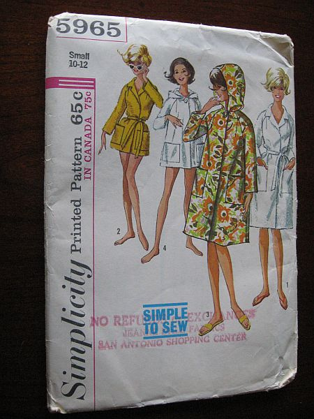 Vintage 60s Simplicity 5965 Misses Robe Beach Dress Cover Up in Two Lengths sz Small 10-12