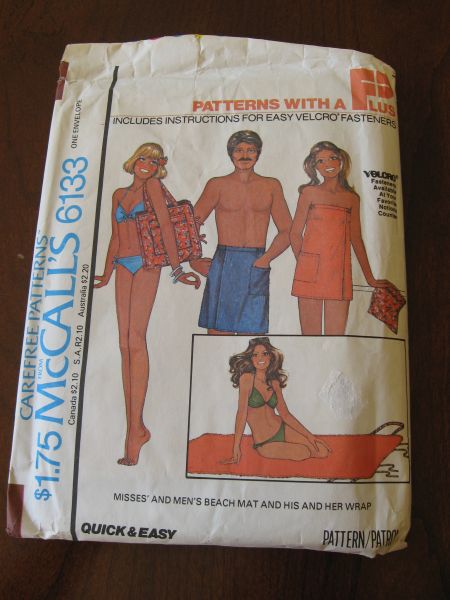 Vintage 70s McCalls 6133 Misses and Mens Beach Mat and  His & Her Wrap Pattern